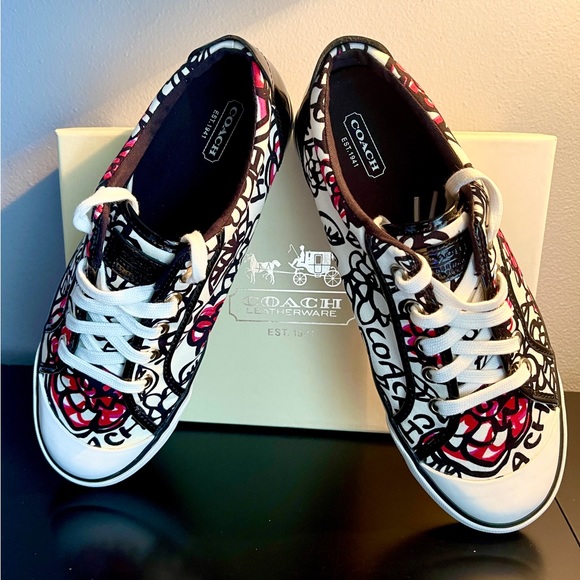 NIB Coach Poppy Sneakers Leather Trim Sz 9.5 - Picture 8 of 13